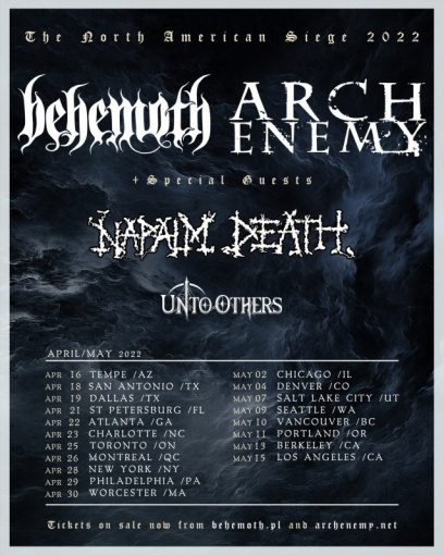ARCH ENEMY And BEHEMOTH Announce Co-Headlining 'North American Siege' 2022 Tour With NAPALM DEATH